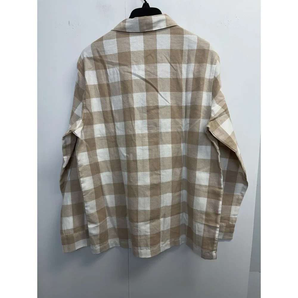 Old Navy Women's Size M Tan‎ White Buffalo Plaid Shirt Flannel Pajama Top NWT